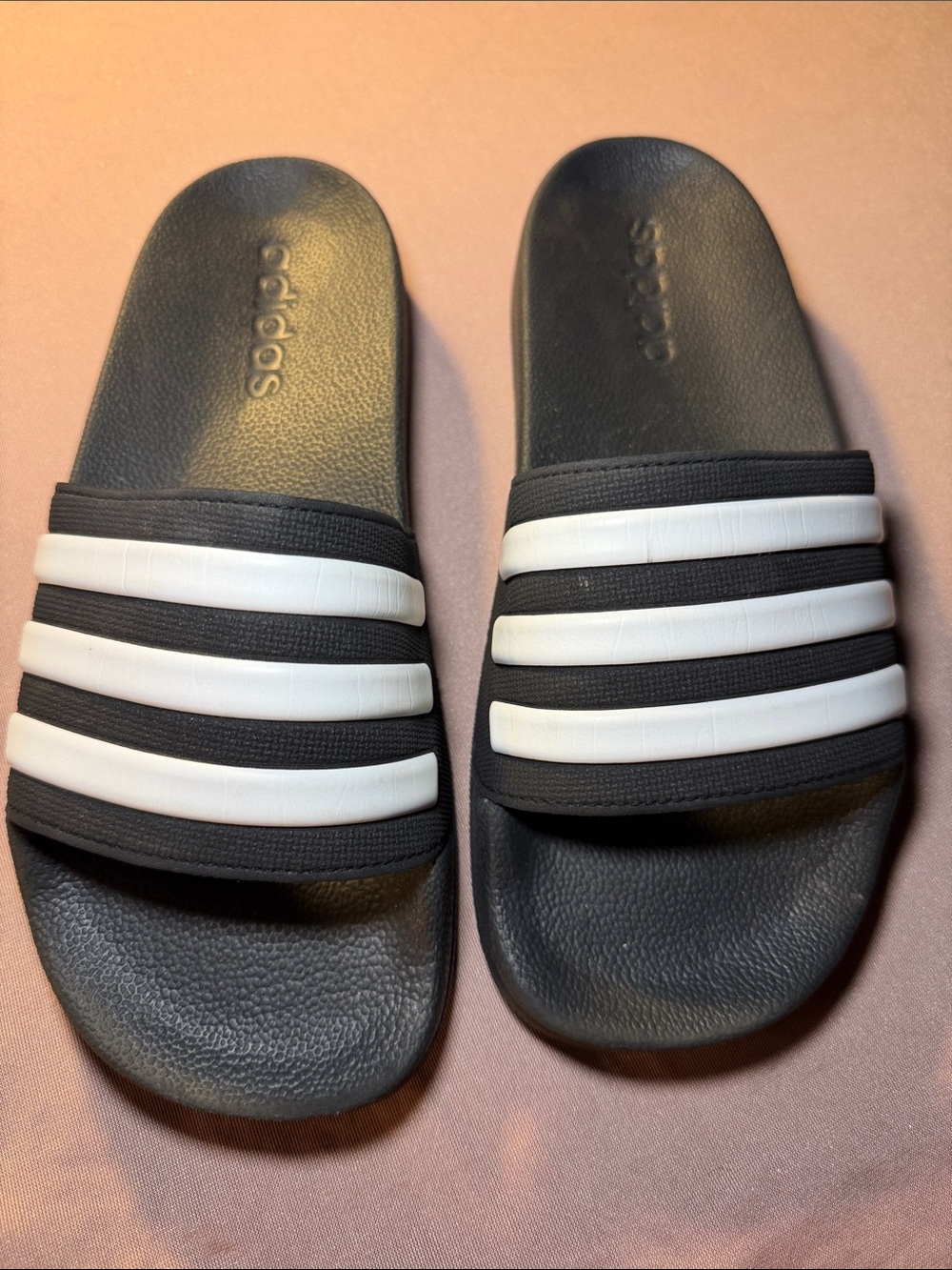 adidas Black and White Slide Sandals with Three Stripes size 4